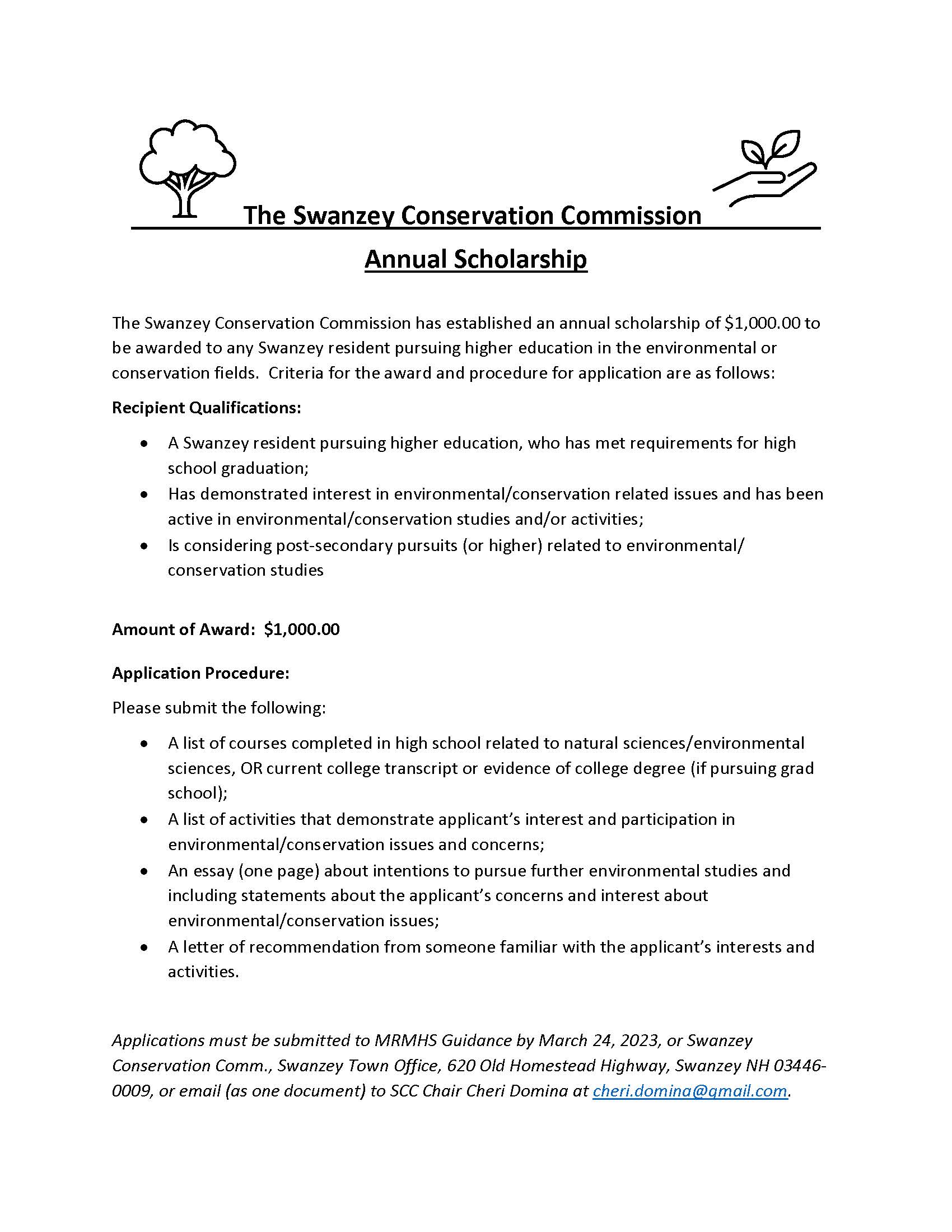 Swanzey Conservation Commission Annual Scholarship